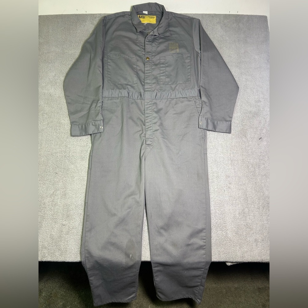 Vintage Lee Coveralls Mens 44 Reg Gray Union-Alls 1980s Workwear Jumpsuit